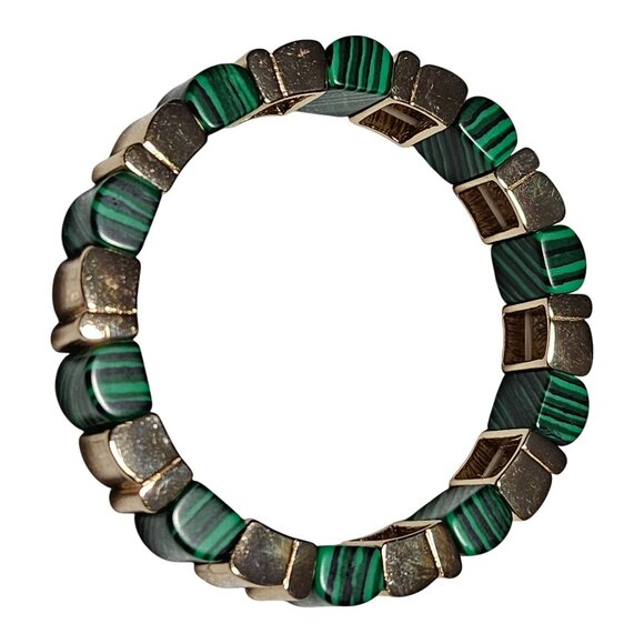 Boho Chic Gold Green Malachite Stretch Bracelet Geometric Design Fashion Jewelry - Picture 2 of 4